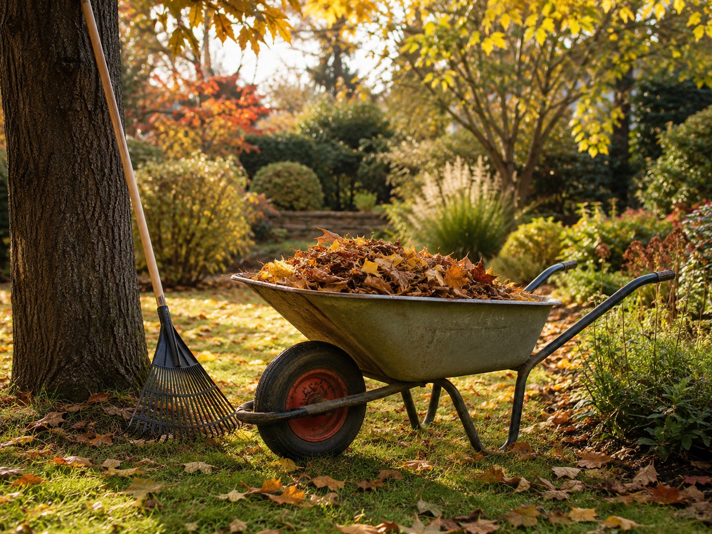Wheelbarrow in a garden being cleared