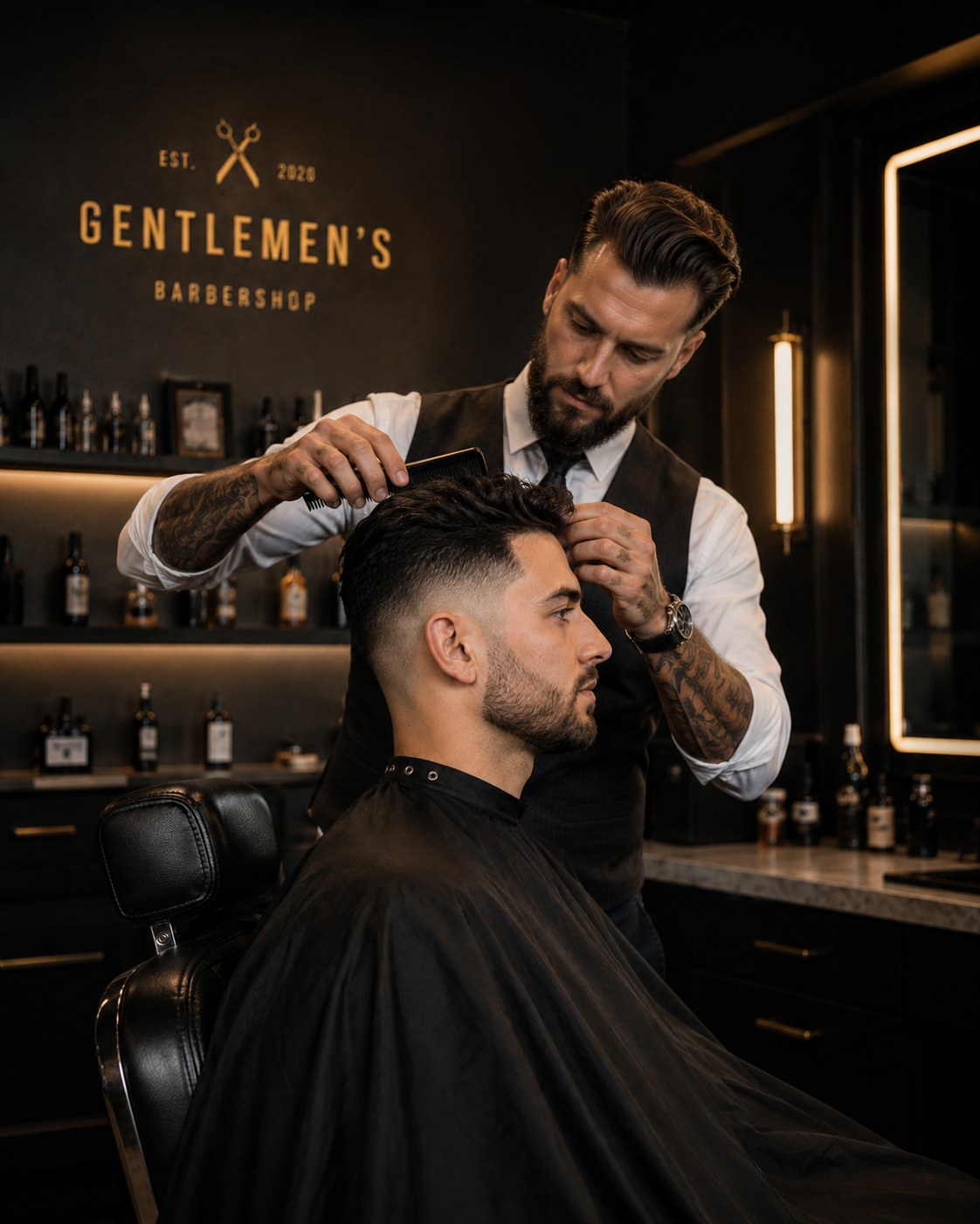 Barber creating a precision fade