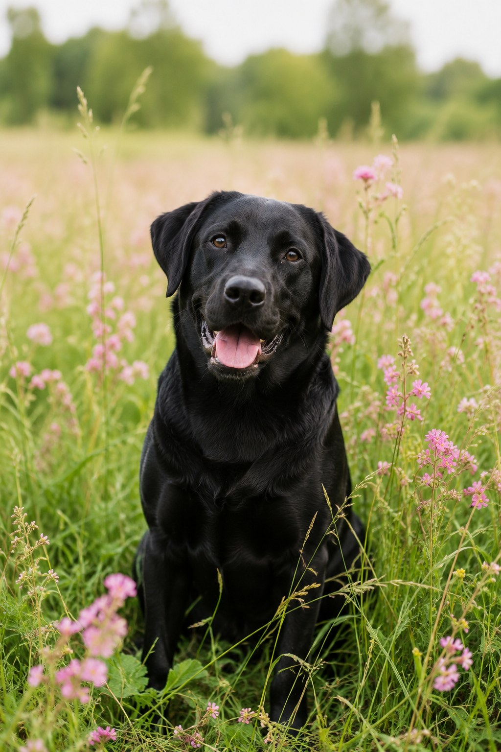 Black Labrador in a grassy field