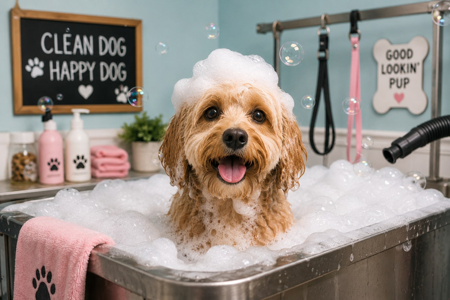 Dog in a bubble bath