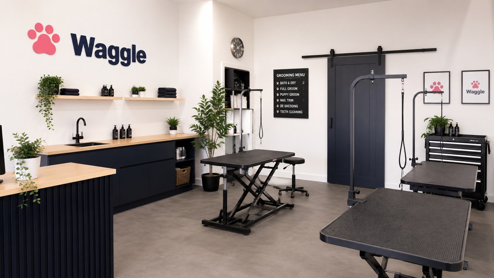 Clean modern grooming salon interior