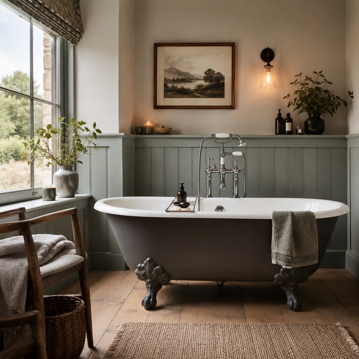 Bathroom with roll top bath