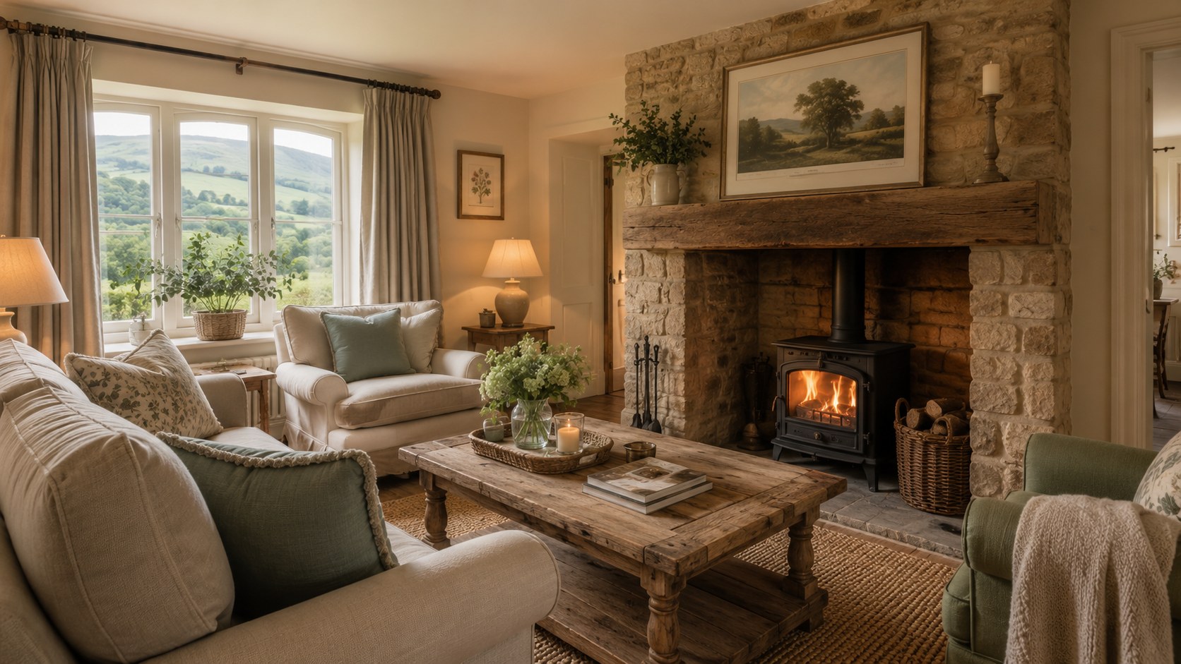 Cosy living room with fireplace