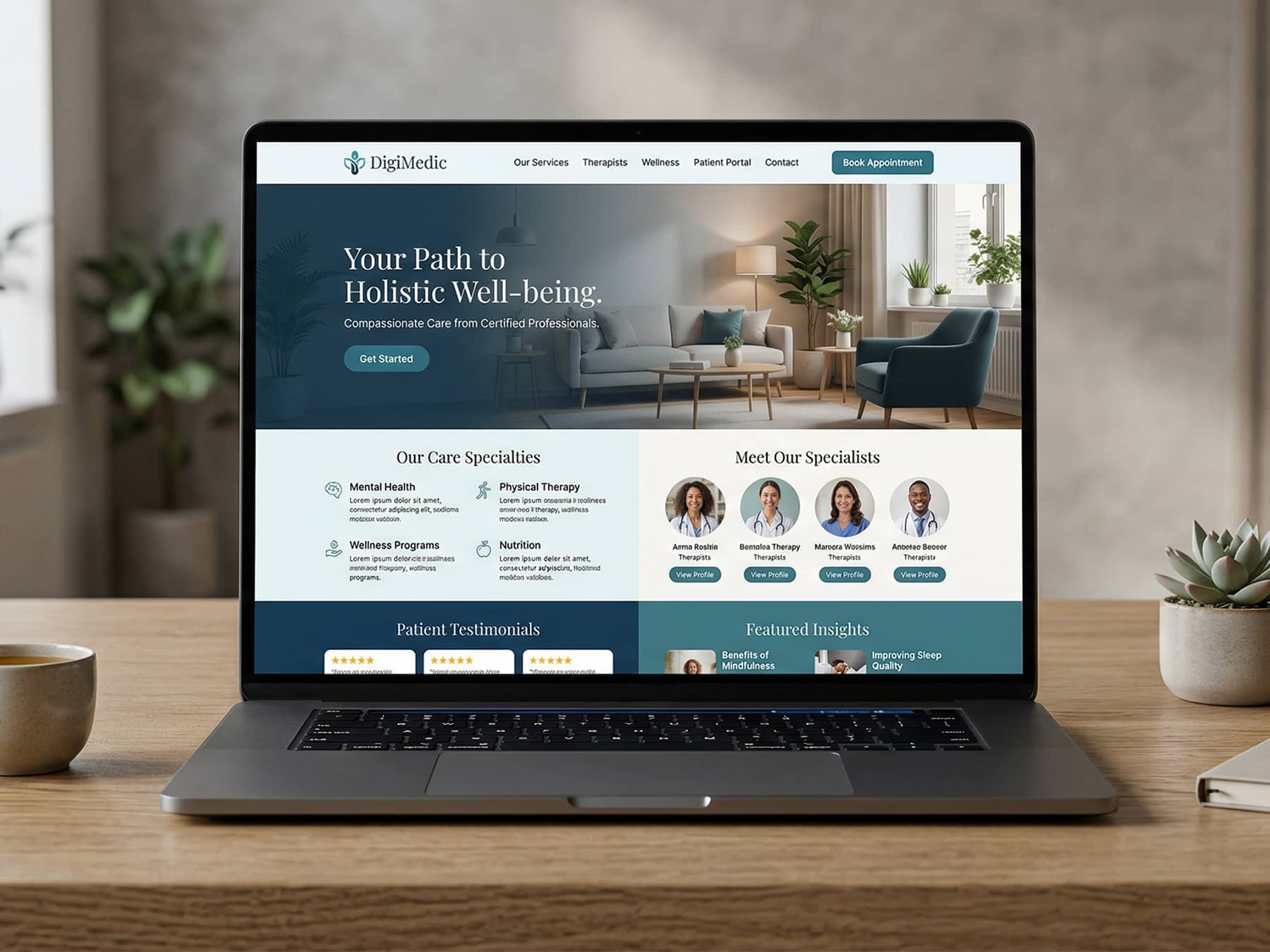 Example clinic website design displayed on a laptop