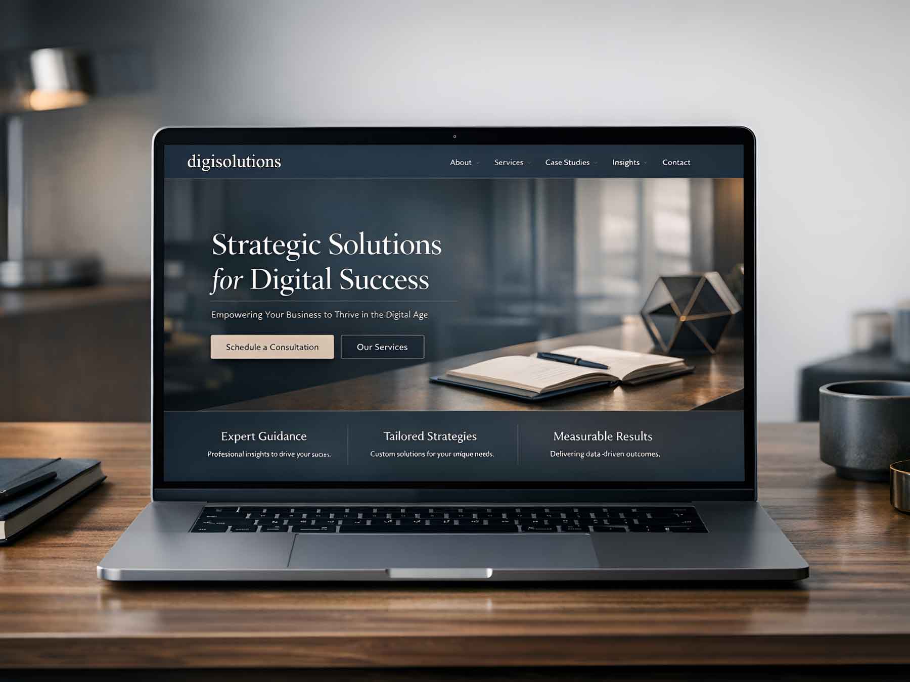 Example consulting website design displayed on a laptop