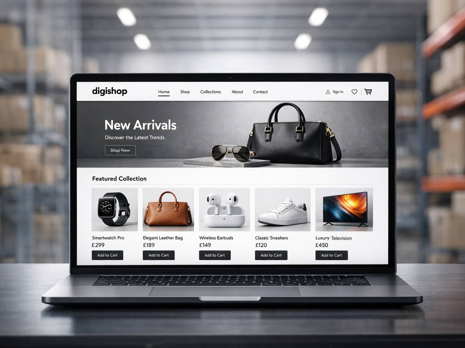 Example ecommerce website design displayed on a laptop