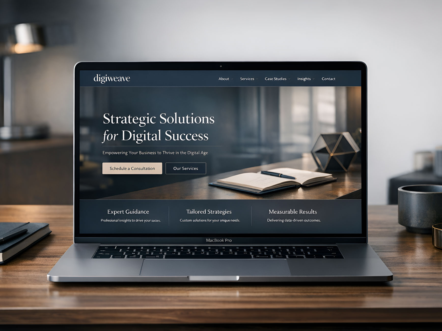 Example consulting website design displayed on a laptop