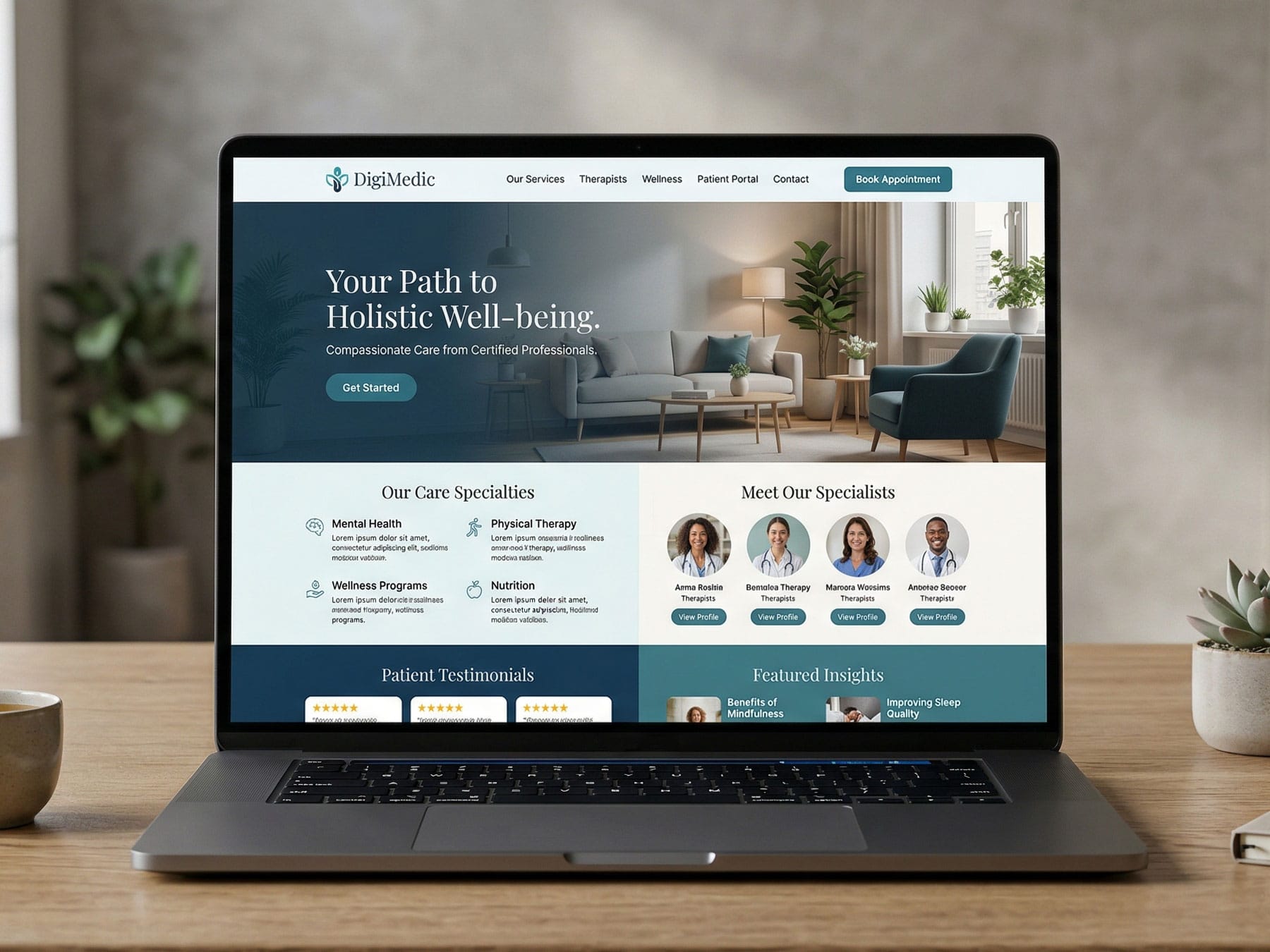 Example clinic website design displayed on a laptop