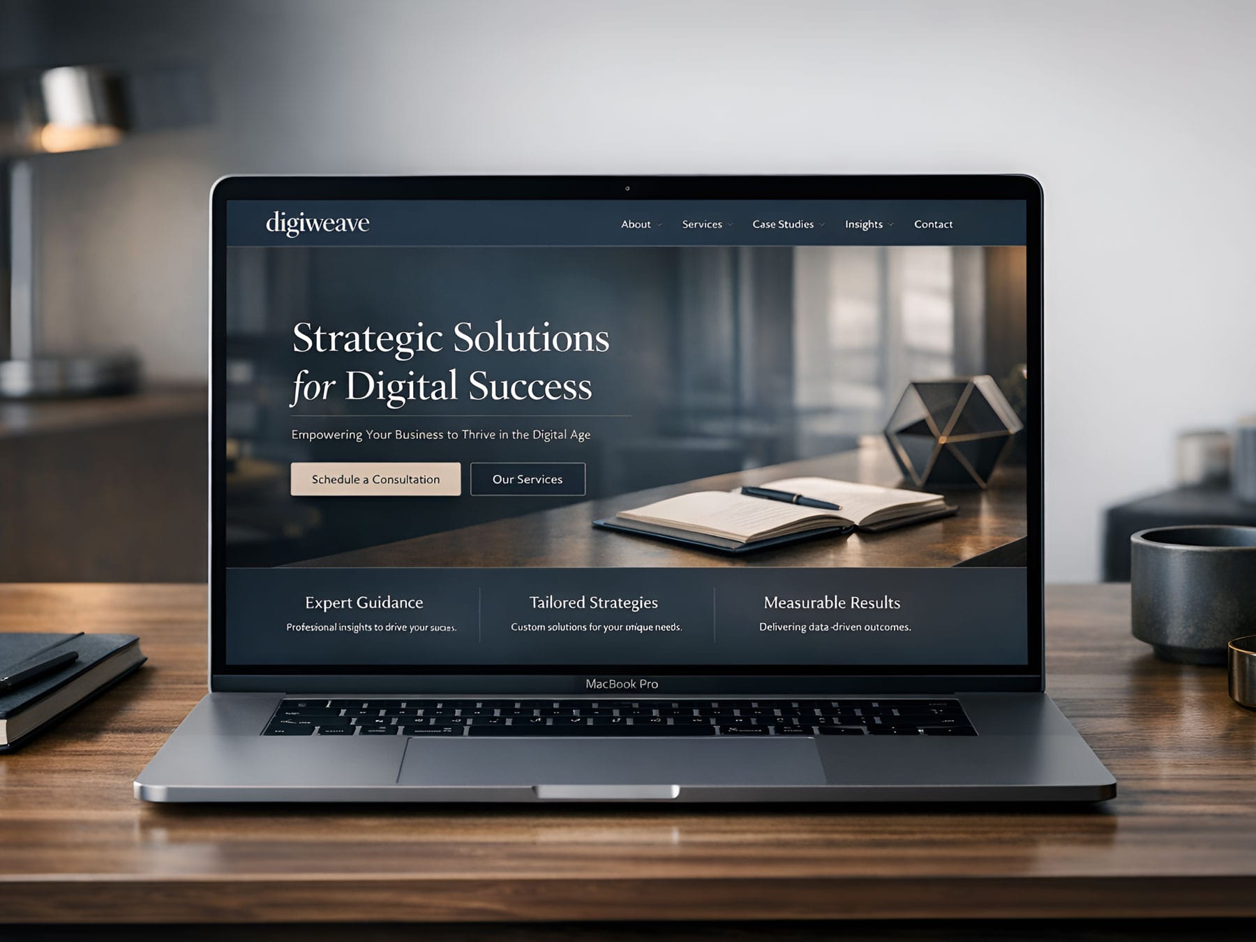 Example consulting website design displayed on a laptop