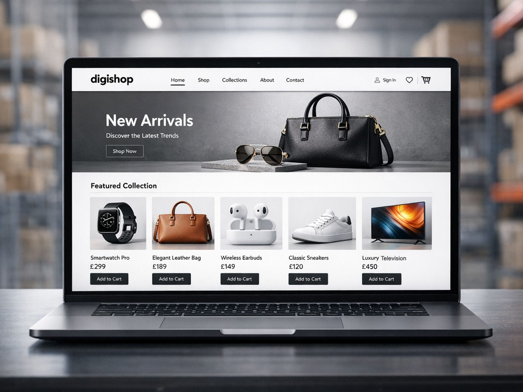 Example ecommerce website design displayed on a laptop