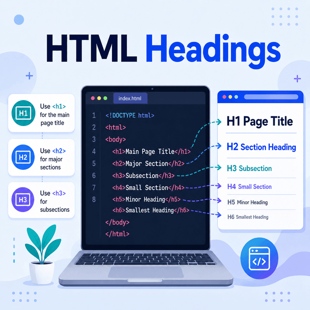 HTML headings tutorial illustration