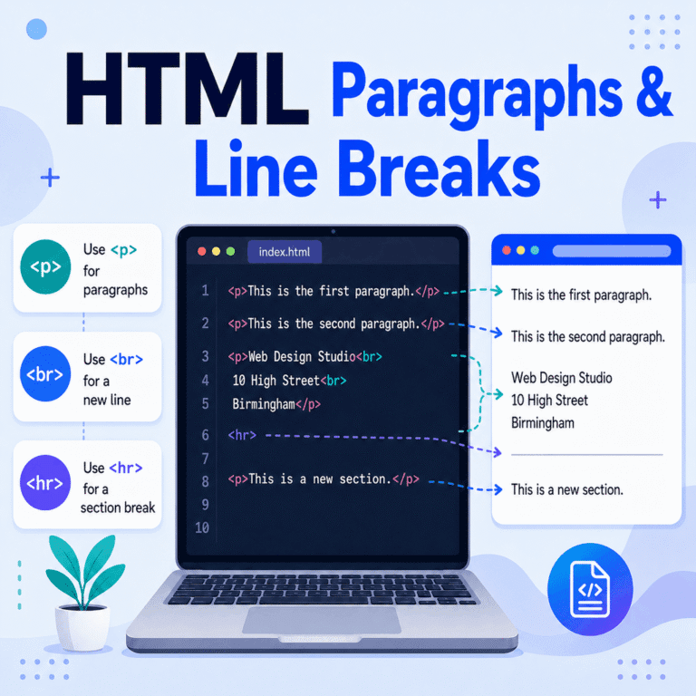 HTML paragraphs and line breaks tutorial illustration